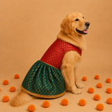 Shubhotsav Brocade Silk Dog Dress - Lakshmi (Red/Green)