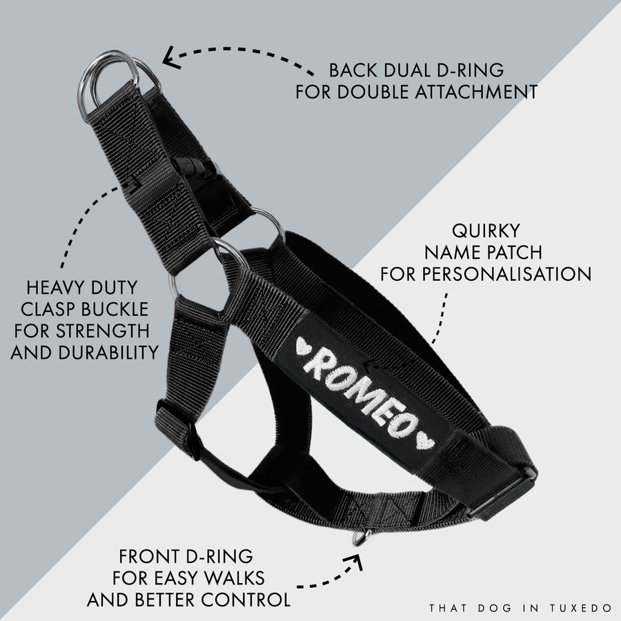 Easy Walk Step-In Name Harness - Black thatdogintuxedo
