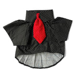 TDIT Casual Polka Dog Shirt with Tie - Black