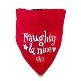 Naughty and Nice Embroidered Plaid Christmas Dog Bandana