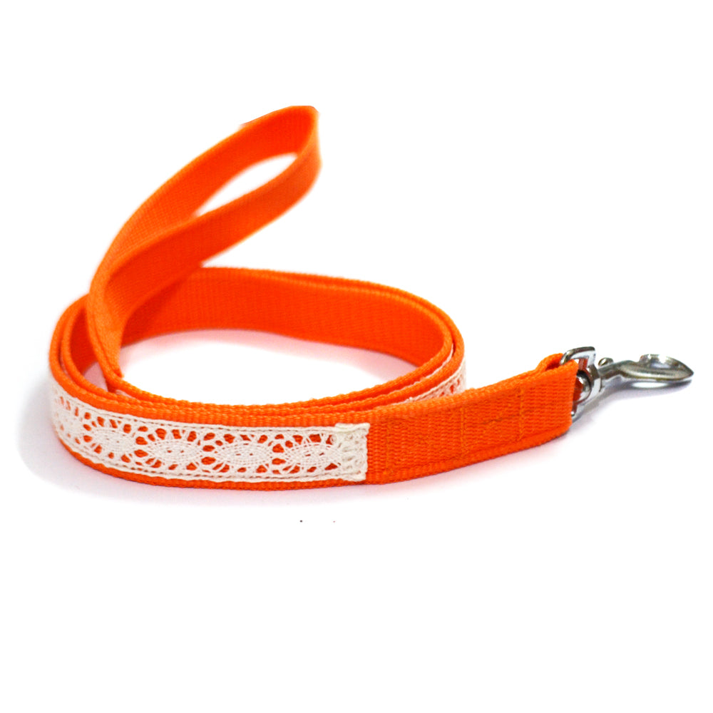 Dog Lace Collar and Leash Set - Orange thatdogintuxedo