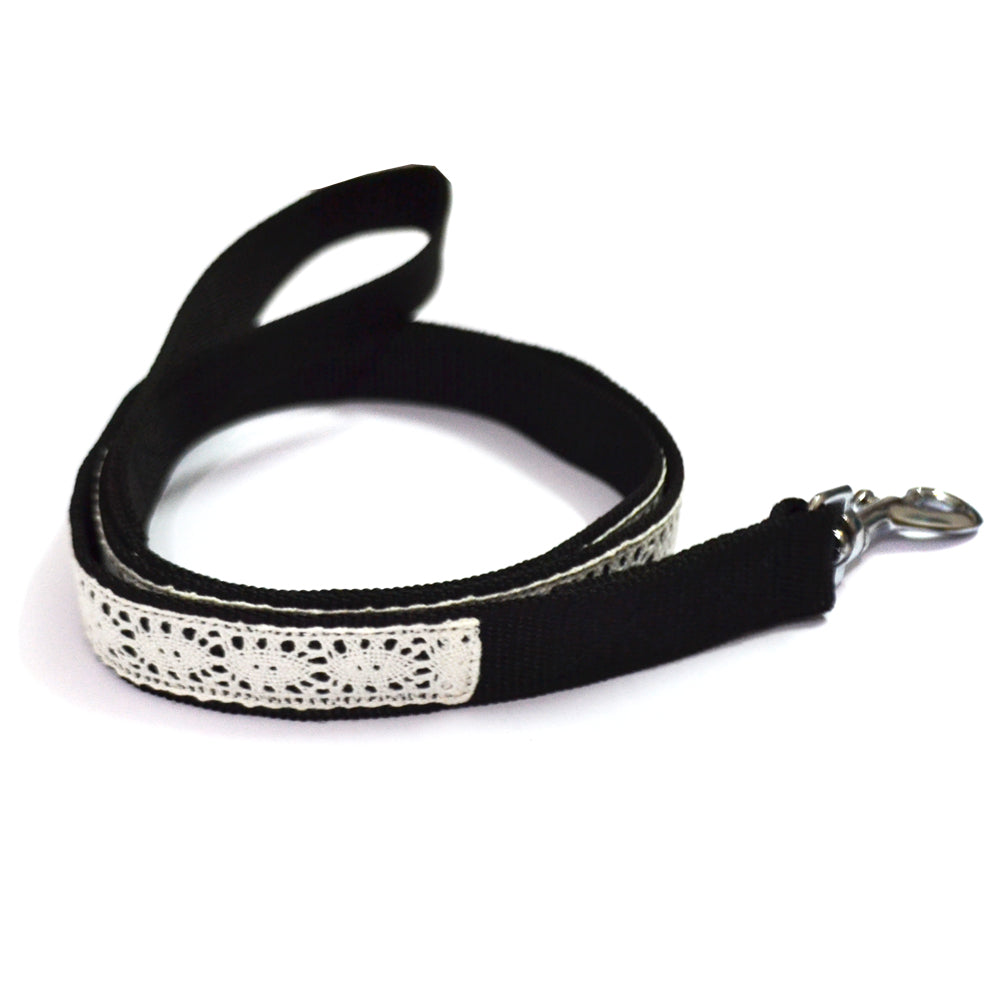 Dog Lace Collar and Leash Set - BLACK thatdogintuxedo