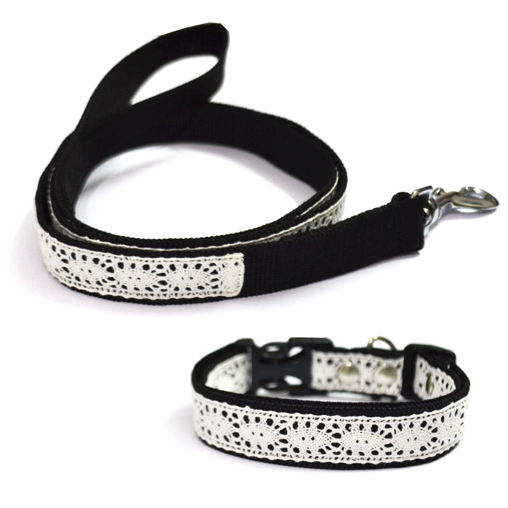 Dog Lace Collar and Leash Set - BLACK thatdogintuxedo