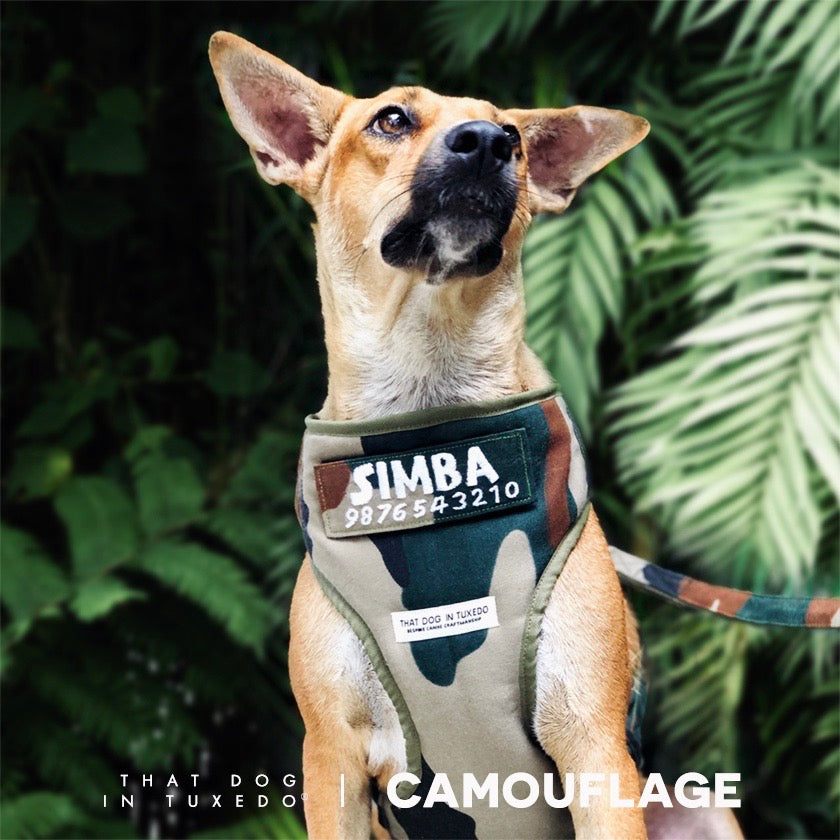 Body Mesh Dog Harness with Identification Patch - Camouflage thatdogintuxedo