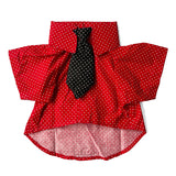 TDIT Casual Polka Dog Shirt with Tie - Red