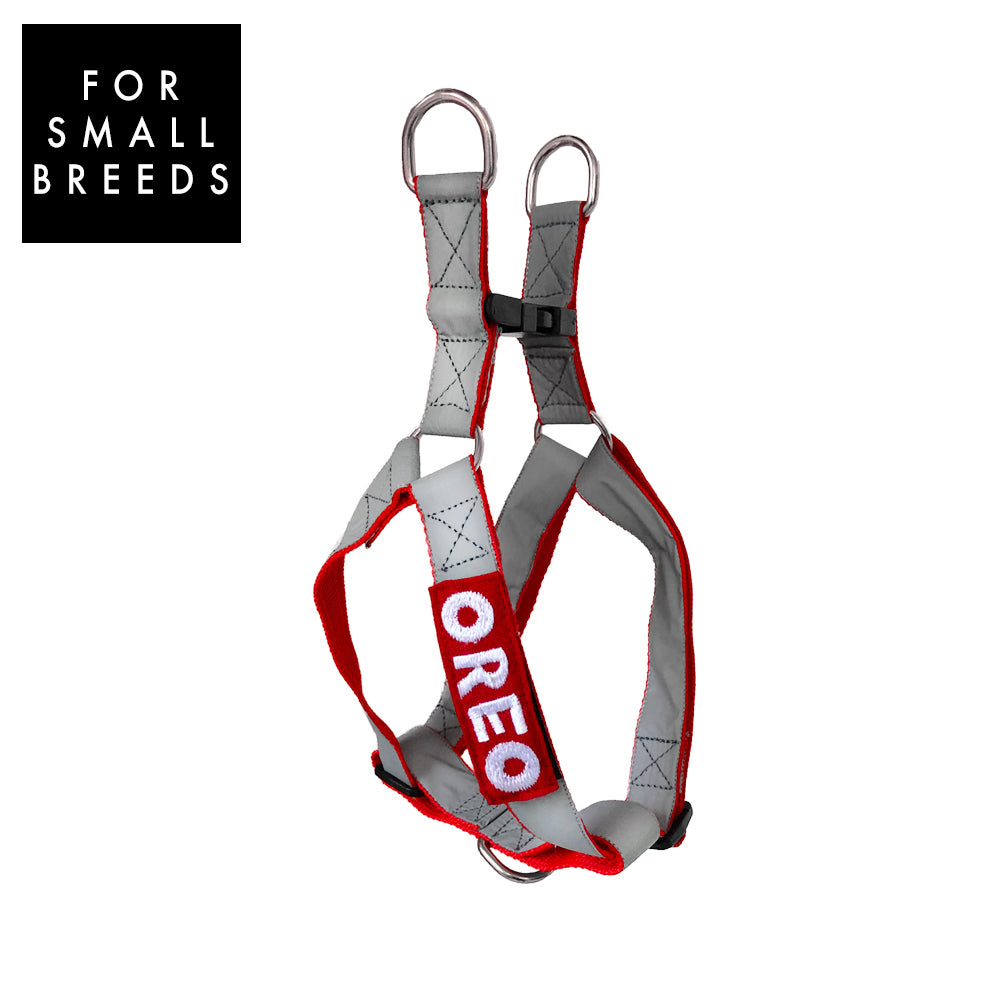 Reflectors - An Easy Walk & Step In Harness with Name Patch | Red thatdogintuxedo